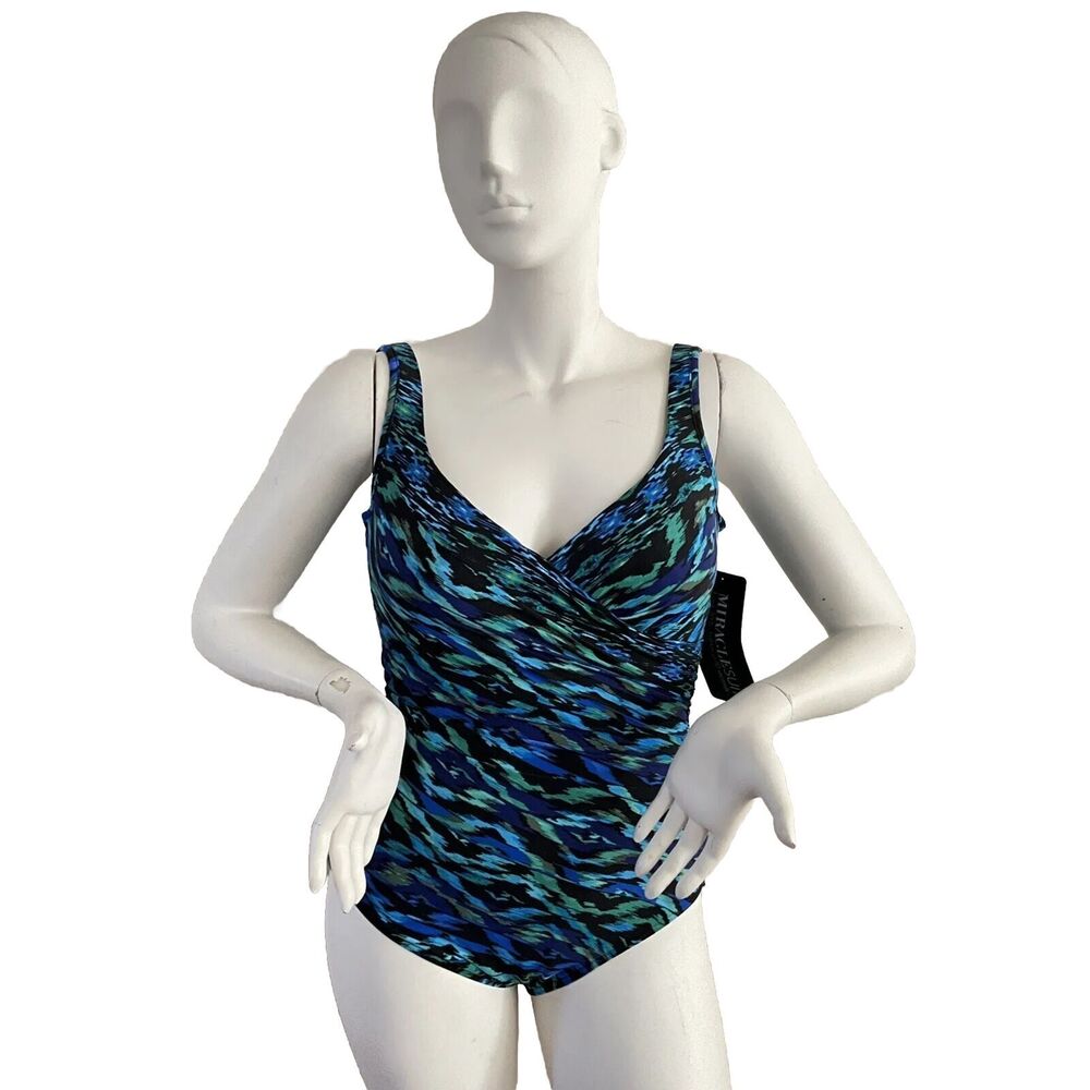Miraclesuit It’s A Wrap One Piece Swimsuit Vacation Beach Blue Multicolor 16